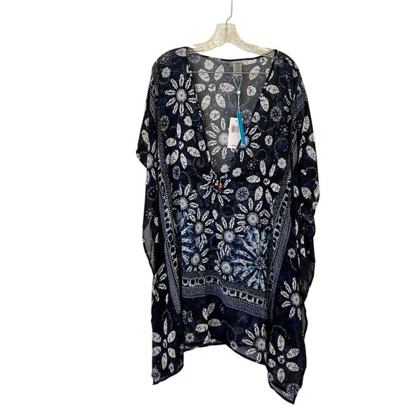 Bleu by Rod Beattie Take a Dip Blue Printed Caftan Cover-Up Size Large NWT - Picture 3 of 10